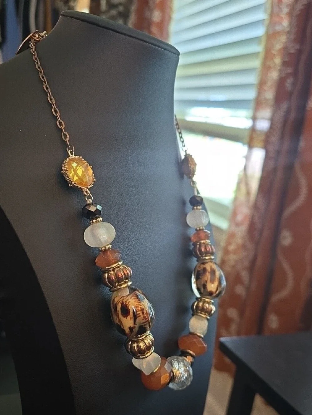 Statement Brown and Gold Beaded Women's Necklace